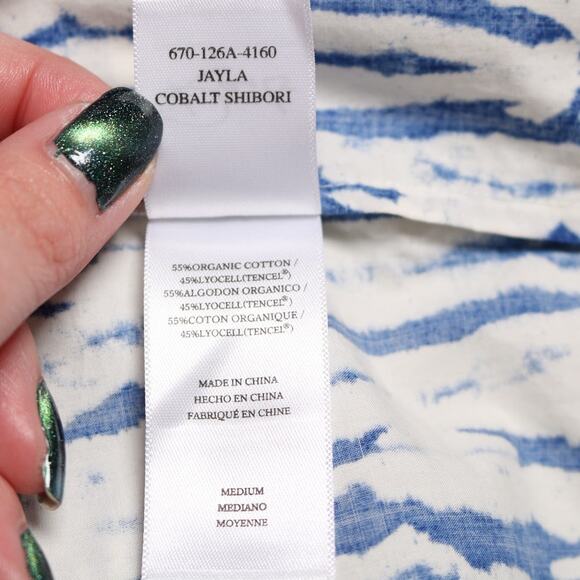 Rails Jayla One Shoulder Puff Sleeve Cobalt Shibori Blue White Top Size M - Picture 7 of 10